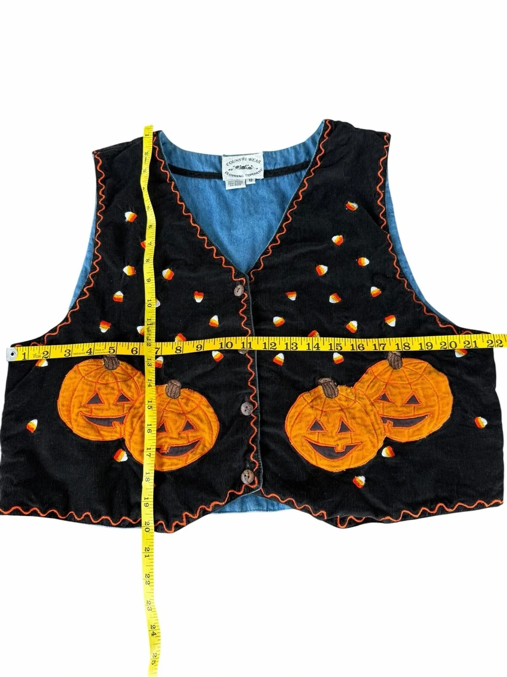 VTG Jack O Lantern Candy Corn Novelty Vest Candy Corn Corduroy Reversible 12 GUC